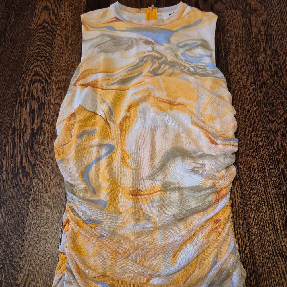 Marble Mesh Ruching Dress Yellow